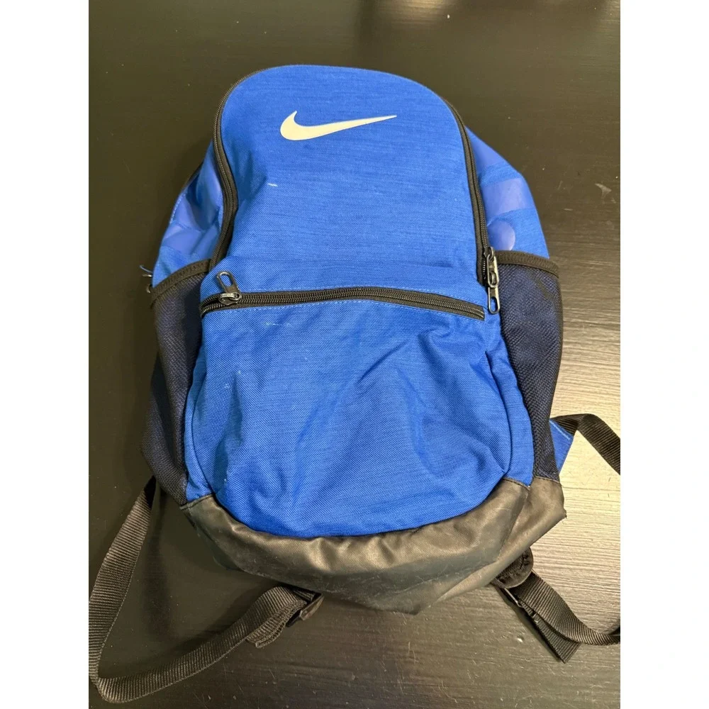 Nike Blue Backpack School Sports Bag Swoosh Logo Mesh Pockets 18 Inch